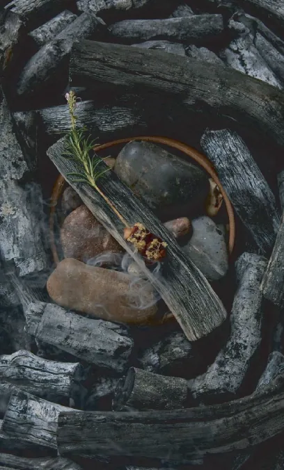 Ingredients set over charcoal